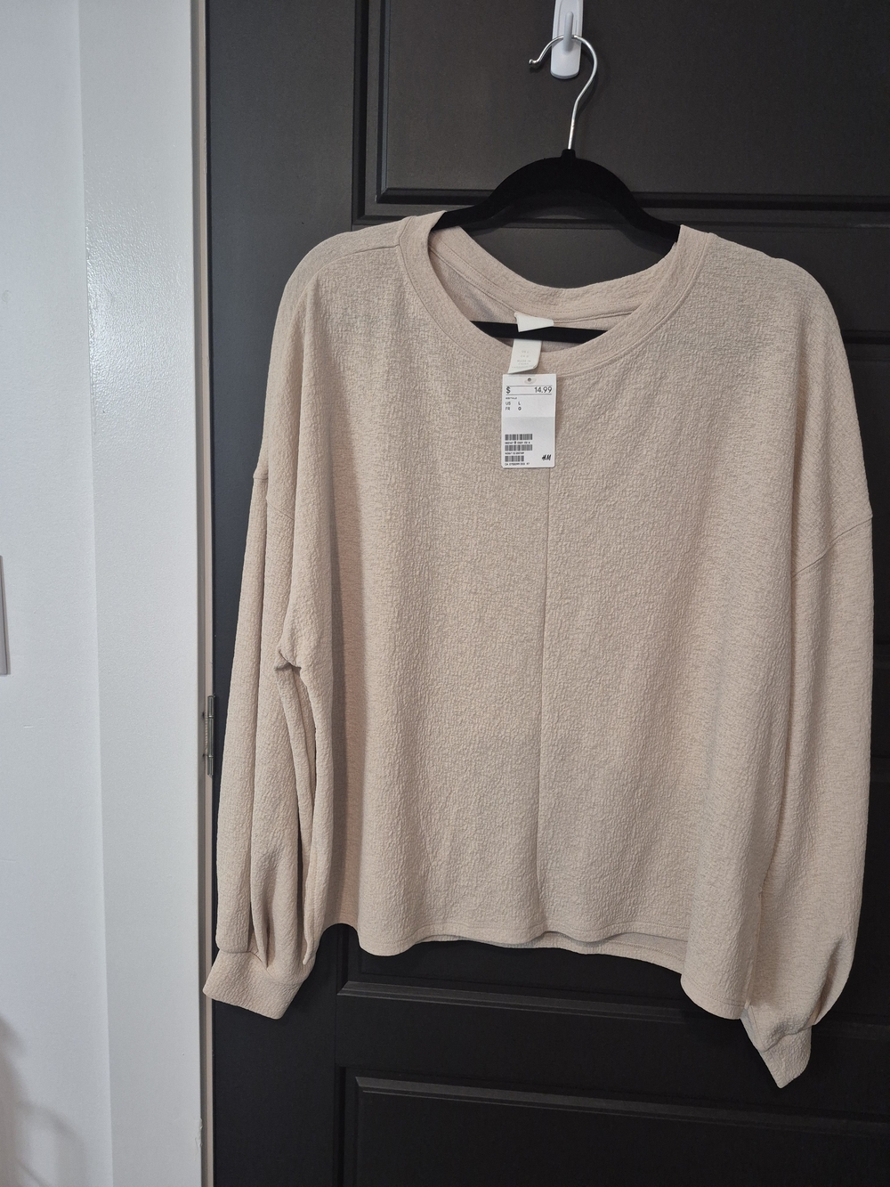 H&M Textured Long-Sleeve Blouse in Light Beige